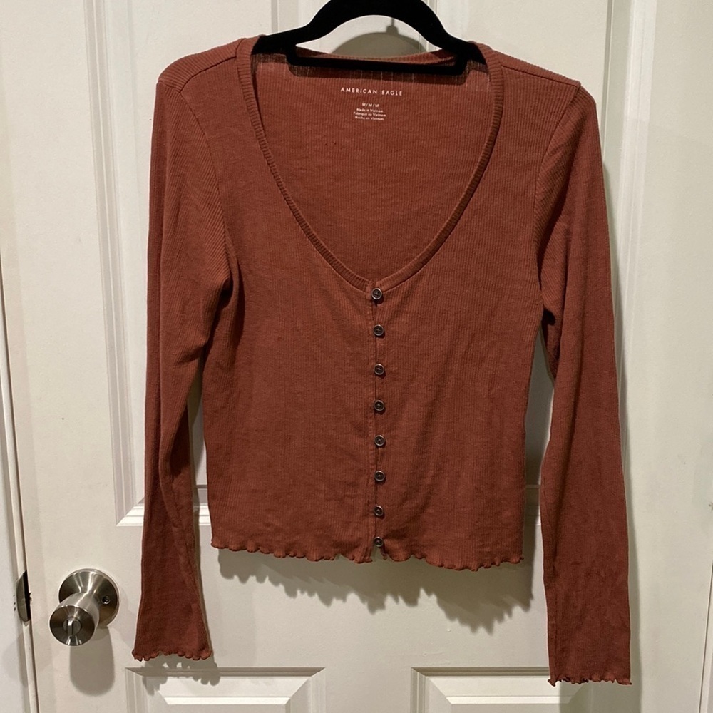 American Eagle Ribbed Button Down Top EUC